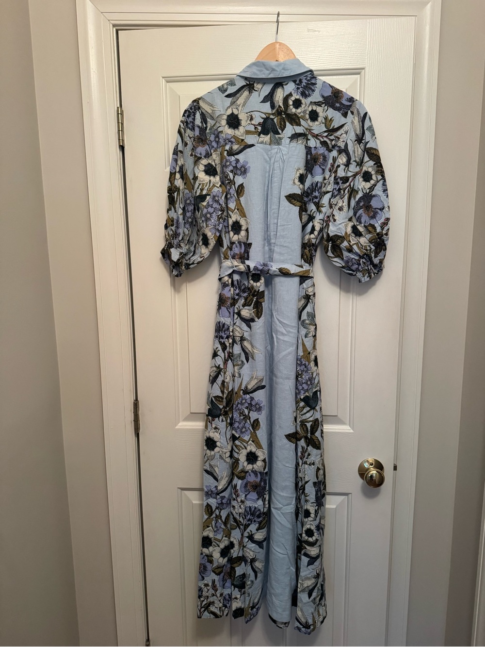Anthropologie Maeve Light Blue Floral Button-Front Maxi Shirtdress. Size S. NWT. - Picture 3 of 7